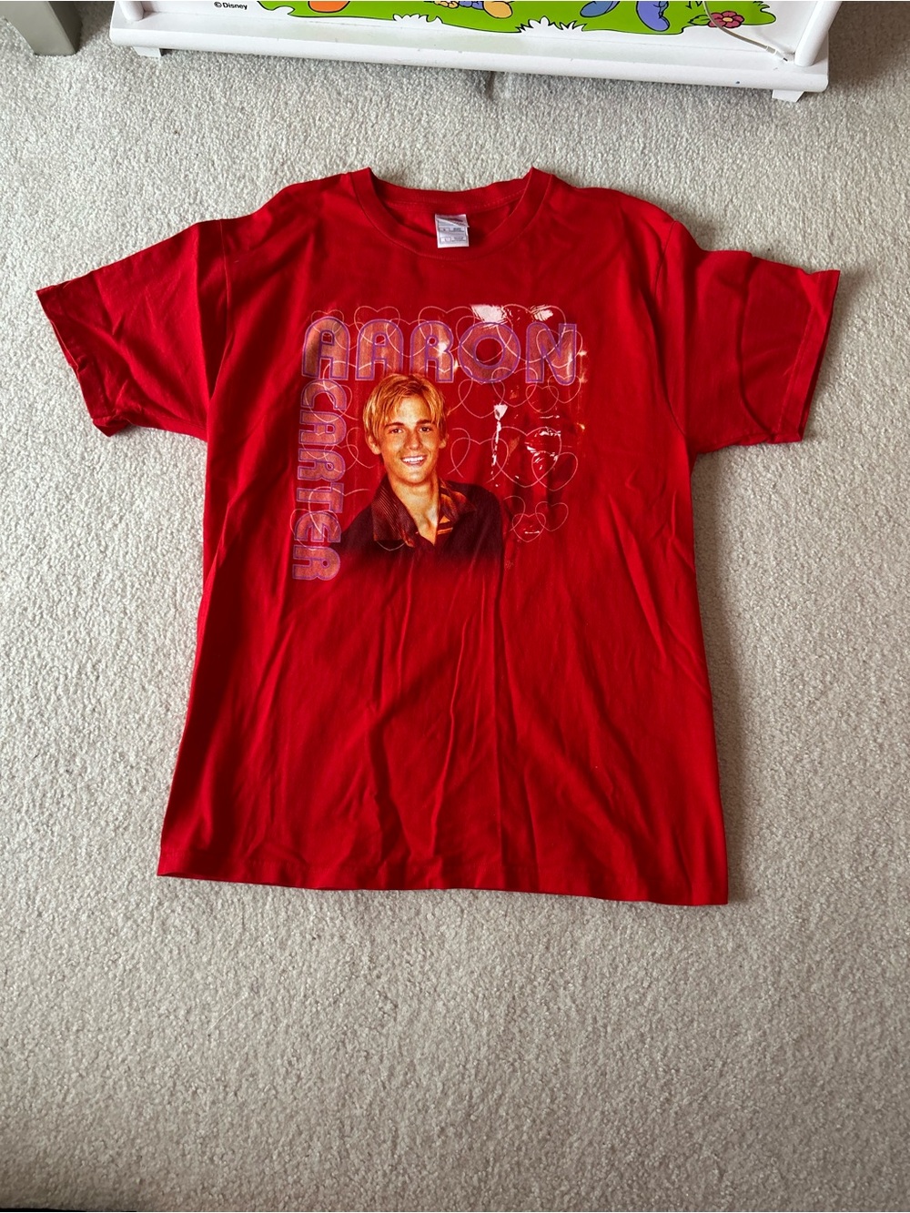 Vintage 2003 Aaron Carter tour shirt size large unisex red pink hearts Y2K EUC